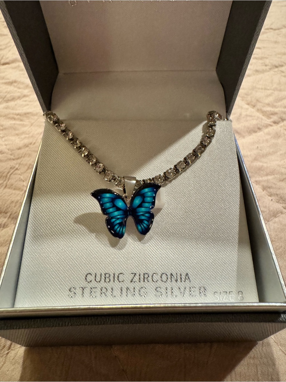 Sterling Silver Blue Butterfly Pendant bracelet, adjustable